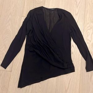 Zara Drape Front Asymmetric Blouse Top XS Black